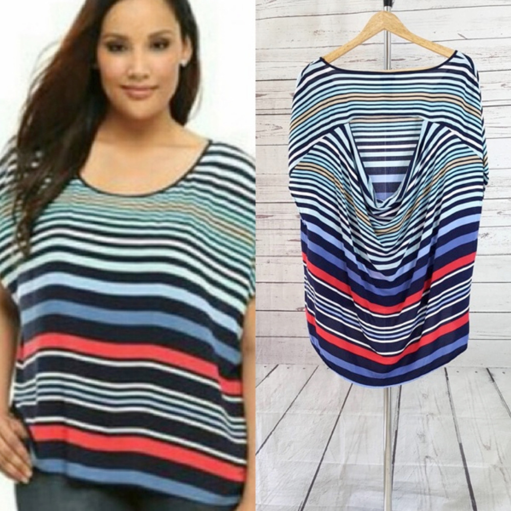 Torrid multi striped draped open back dolman top - Picture 1 of 5